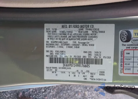 2009 Ford Fusion Se from USA, damaged, VIN 3FAHP07Z49R176605